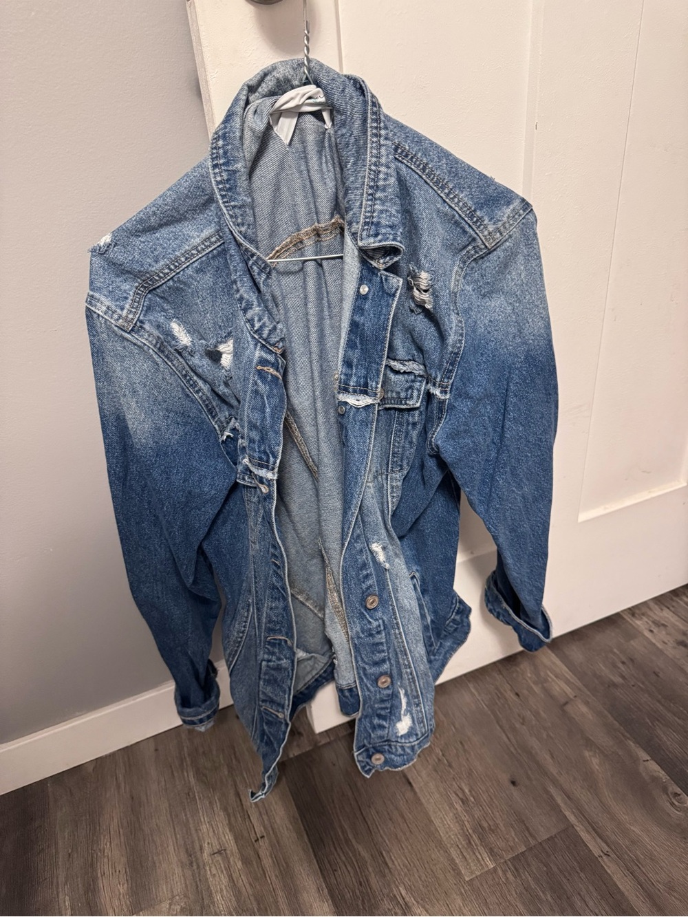 Maurices Light Blue Striped Denim Jacket
